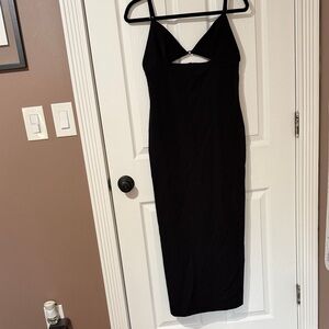 Zara Black Midi Slip Dress with Front Keyhole